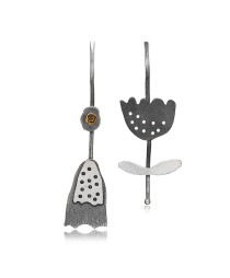 Tulip Design Oxidized Vintage Earrings Elegant Turkish 925 Sterling Silver Jewelry