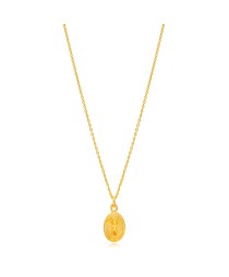 Yoga Charm Oval Plain Charm Necklace Pendant 22K Gold Plated 925 Sterling Silver Jewelry