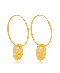 31 mm Hoop Earring Plain Charm Eye Shape 22K Gold Plated 925 Sterling Silver Jewelry