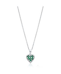 Heart Design Emerald Baguette Zircon Handmade 925 Sterling Silver Whole Necklace