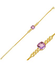 Dainty Chain Square Amethyst Stone Trendy Design 925 Sterling Silver Handmade Women Bracelet