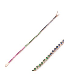 Ø2.5 mm Colorful Stone Tennis Bracelet Turkish Handcrafted Whole 925 Sterling Silver Jewelry