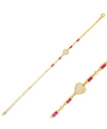 Cute Heart Design Ruby Zircon Stone Chain Bracelet Handmade 925 Sterling Silver Jewelry