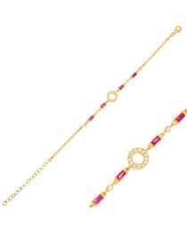 Round Hollow Design Ruby Zircon Stone Chain Bracelet Handmade 925 Sterling Silver Jewelry