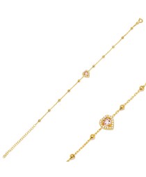 Cute Pink Zircon Stone Heart Cut Ball Chain Charm Bracelet 925 Sterling Silver Jewelry