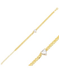 Zircon Stone Heart Design Gourmet Chain Charm Bracelet Turkish 925 Sterling Silver Jewelry