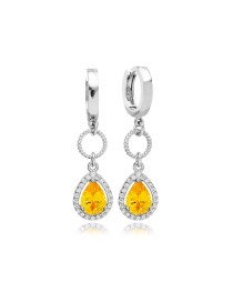 Drop Citrine Charm 12mm Hoop Rhodium Plated Dangle Earrings Handmade Turkish Whole 925 Sterling Silver Jewelry