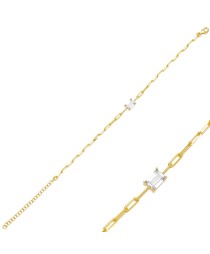 Rectangle Shape Zircon Stone Link Chain Charm Bracelet Whole 925 Sterling Silver Jewelry