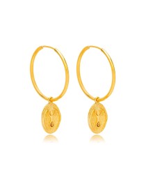 23 mm Hoop Earring Plain Charm Hands Up Symbol 22K Gold Plated 925 Sterling Silver Jewelry