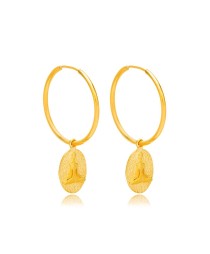 23 mm Hoop Earring Plain Charm Chakras Symbol 22K Gold Plated 925 Sterling Silver Jewelry