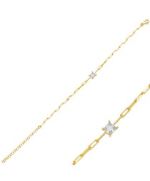 Square Shape Dainty Zircon Stone Link Chain Charm Bracelet Whole 925 Sterling Silver Jewelry