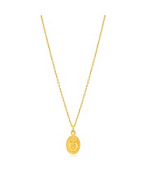 Owl Design 22K Gold Plated Oval Plain Charm Necklace Pendant 925 Sterling Silver Jewelry