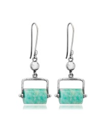 Amazonite Cylinder Shape Oxidized Plated Turkish Whole 925 Sterling Silver Hook Earrings Jewelry