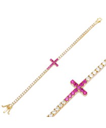 Ruby Cross Charm Tennis Bracelet Handcrafted 925 Sterling Silver Jewelry