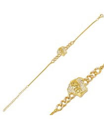 Unique Half Face Design Elegant Chain Zircon Stone 925 Sterling Silver Turkish Women Bracelet