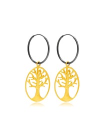 22K Gold Plated Life of Tree Shape Oxidized Vintage Hoop Earrings 925 Sterling Silver Jewelry