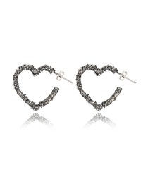 Heart Oxidized Plated Design Handcrafted Turkish Whole 925 Sterling Silver Stud Earrings Jewelry