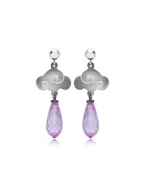 Amethyst Stone Cloud Design Oxidized Vintage Earrings 925 Sterling Silver Jewelry