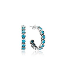 Multi Turquoise Stone Oxidized Plated Hoop Earrings Handcrafted Turkey Whole 925 Sterling Silver Jewelry