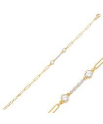 Round with Baguette Zircon Stone Design Charm Bracelet 925 Sterling Silver Jewelry
